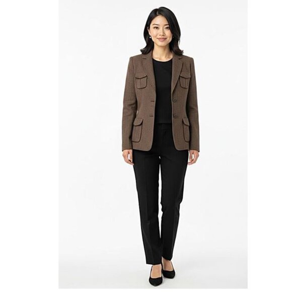 TAHARI - Arthur S Levine designer blazer, brown tweed pattern - Picture 2 of 8